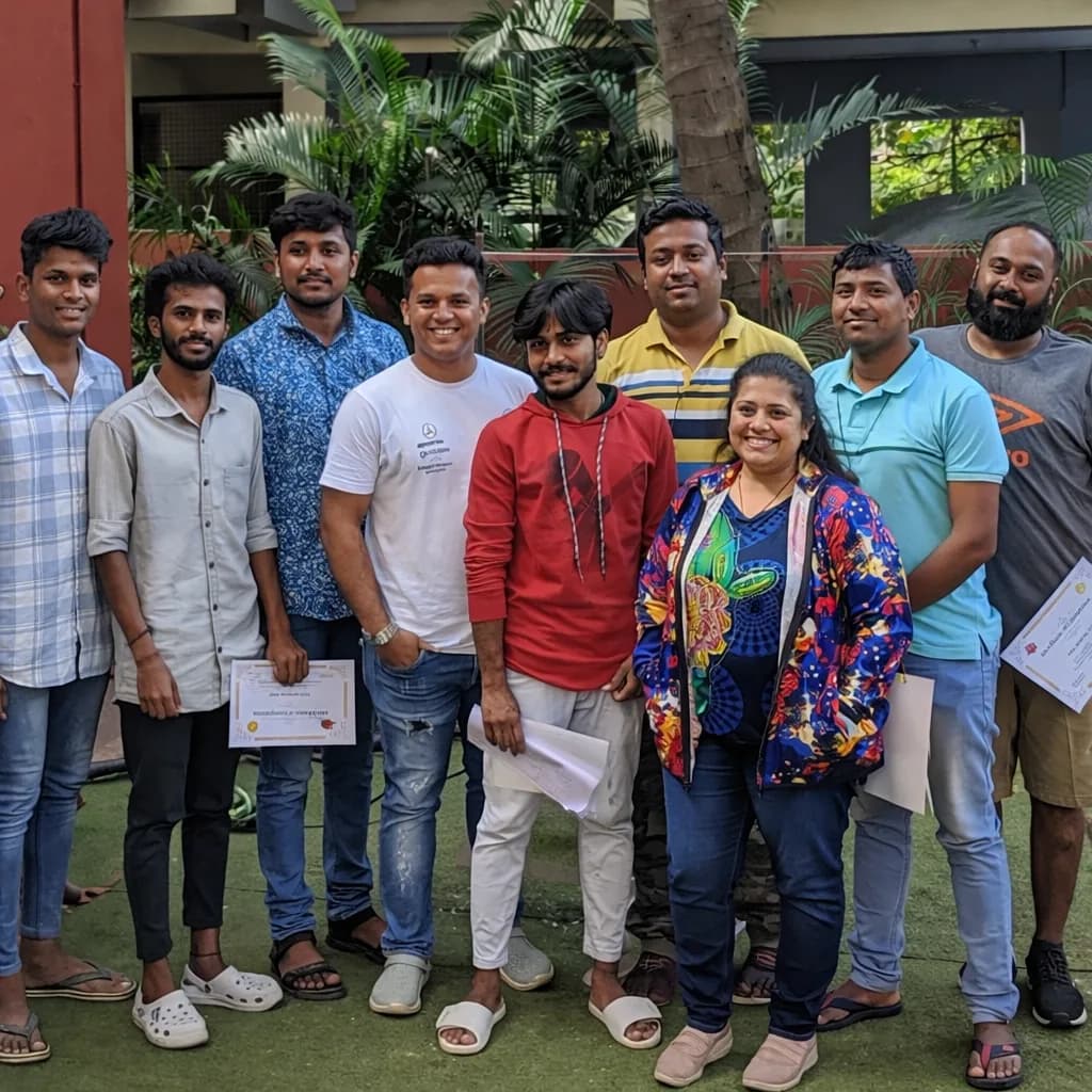 IPPC Academy graduation — Prateek Bilagali Ashok with a certified batch of professional pet care graduates in Bengaluru.
