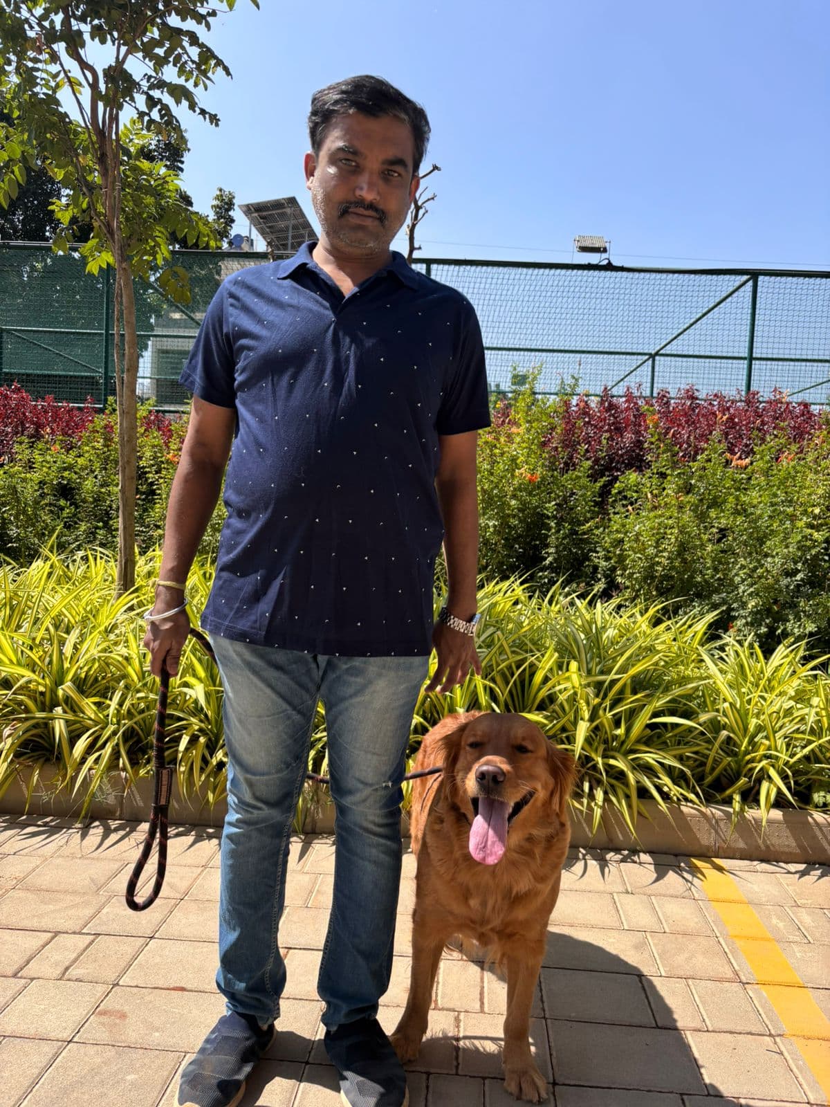 Suresh, Certified Dog Trainer and Urban Walking Specialist at IPPC, demonstrating professional leash handling skills.