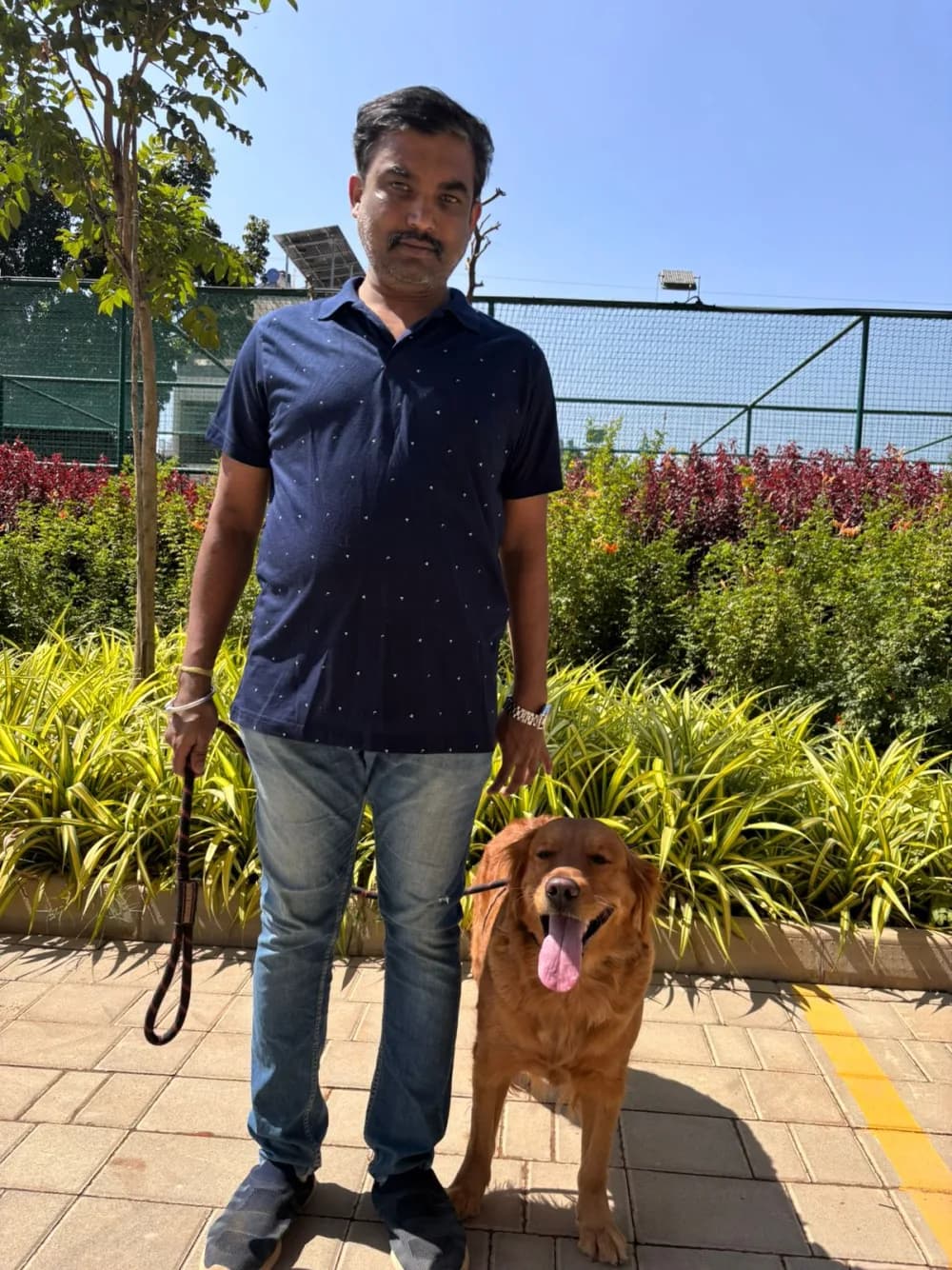 Suresh G, Certified Dog Trainer and Urban Walking Specialist at IPPC, demonstrating professional leash handling skills.